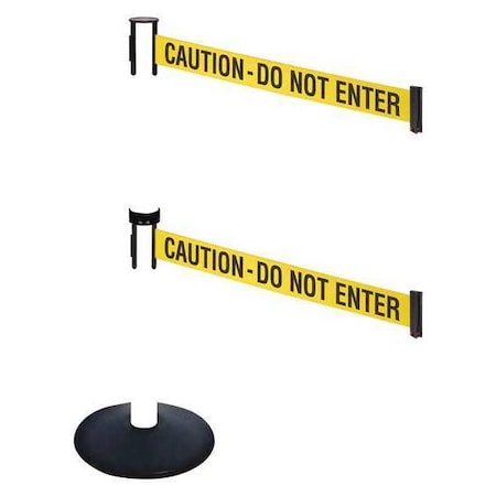 Retracta-Belt Barrier Post with Belt, Black, 10 ft Length, 40 in Post Height, Caution Do Not Enter, Powder Coated 331DPWH-CAU