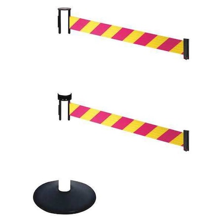 Retracta-Belt Barrier Post with Belt, Black, 10 ft Length, 40 in Post Height, No Legend, Powder Coated 331DPWH-MYD