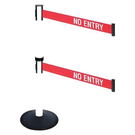 Retracta-Belt Barrier Post with Belt, Black, 10 ft Length, 40 in Post Height, No Entry, Powder Coated 331DPWH-NE