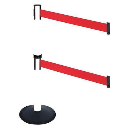 Retracta-Belt Barrier Post with Belt, Black, 10 ft Length, 40 in Post Height, No Legend, Powder Coated 331DPWH-RD