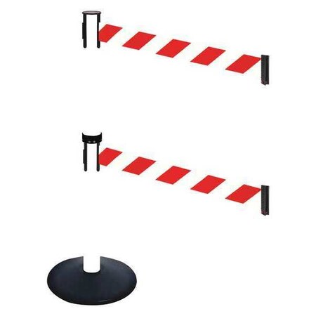 Retracta-Belt Barrier Post with Belt, Black, 10 ft Length, 40 in Post Height, No Legend, Powder Coated 331DPWH-RWD