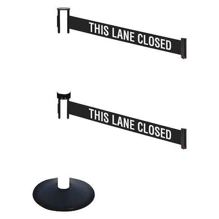 Retracta-Belt Barrier Post with Belt, Black, 10 ft Length, 40 in Post Height, This Lane Closed, Powder Coated 331DPWH-TLC