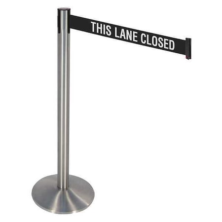 Retracta-Belt Barrier Post with Belt, Silver, 10 ft Length, 40 in Post Height, This Lane Closed, Stainless steel 330SS-TLC