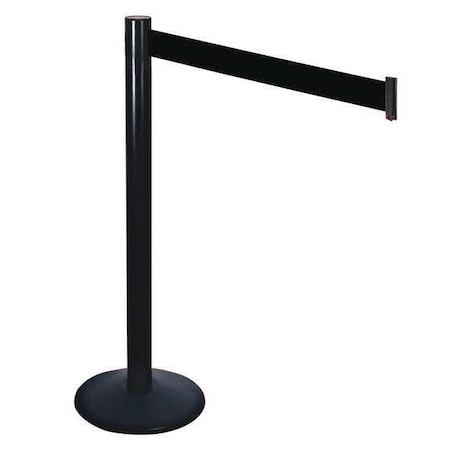 Retracta-Belt Barrier Post with Belt, Black, 10 ft Length, 40 in Post Height, No Legend, Powder Coated 331BA-BK