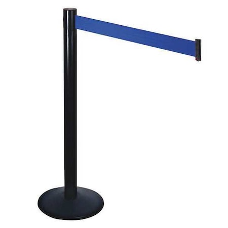 Retracta-Belt Barrier Post with Belt, Black, 10 ft Length, 40 in Post Height, No Legend, Powder Coated 331BA-BL