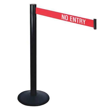 Retracta-Belt Barrier Post with Belt, Black, 10 ft Length, 40 in Post Height, No Entry, Powder Coated 331BA-NE