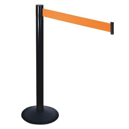 Retracta-Belt Barrier Post with Belt, Black, 10 ft Length, 40 in Post Height, No Legend, Powder Coated 331BA-OR