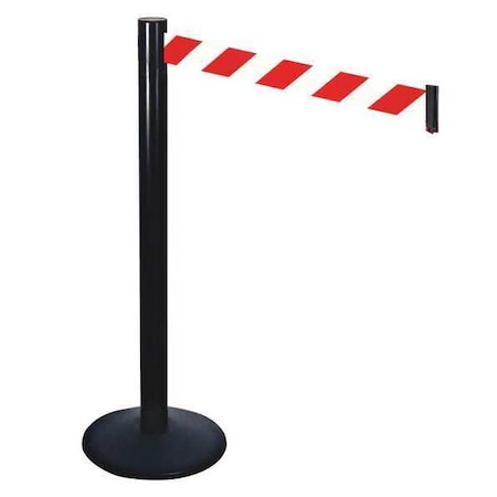 Retracta-Belt Barrier Post with Belt, Black, 10 ft Length, 40 in Post Height, No Legend, Powder Coated 331BA-RWD