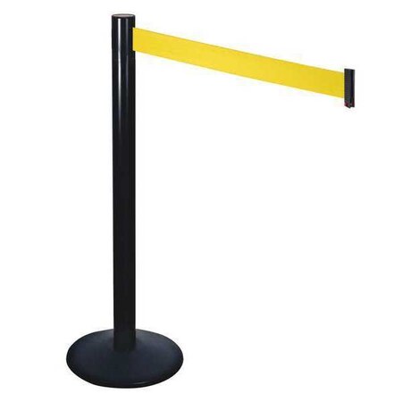 Retracta-Belt Barrier Post with Belt, Black, 10 ft Length, 40 in Post Height, No Legend, Powder Coated 331BA-YW