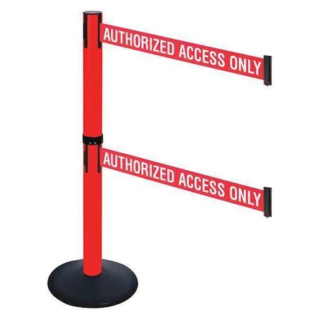 Retracta-Belt Barrier Post with Belt, Black, 10 ft Length, 40 in Post Height, Authorized Access Only 331DPRD-AAO