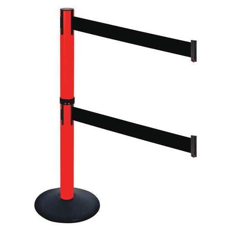 Retracta-Belt Barrier Post with Belt, Black, 10 ft Length, 40 in Post Height, No Legend, Powder Coated 331DPRD-BK