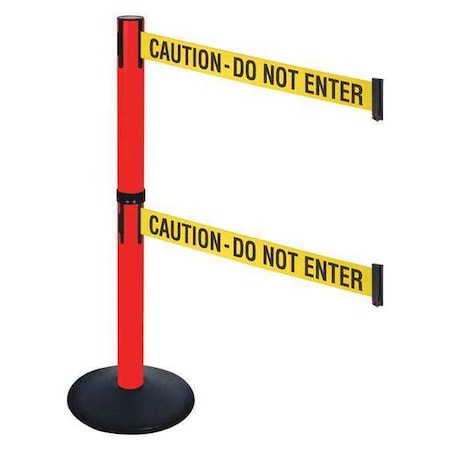 Retracta-Belt Barrier Post with Belt, Black, 10 ft Length, 40 in Post Height, Caution Do Not Enter, Powder Coated 331DPRD-CAU