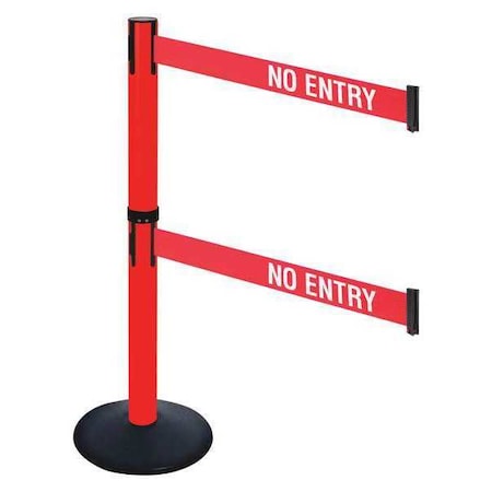 Retracta-Belt Barrier Post with Belt, Black, 10 ft Length, 40 in Post Height, No Entry, Powder Coated 331DPRD-NE