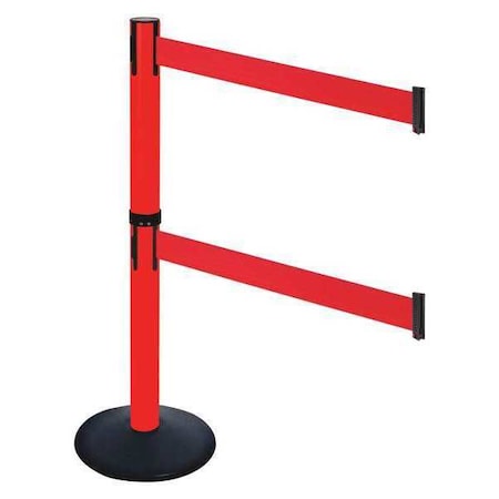 Retracta-Belt Barrier Post with Belt, Black, 10 ft Length, 40 in Post Height, No Legend, Powder Coated 331DPRD-RD