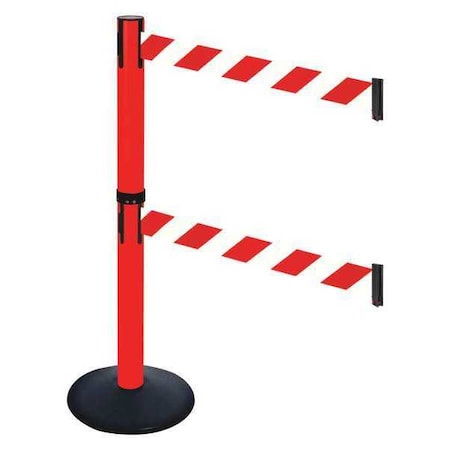 Retracta-Belt Barrier Post with Belt, Black, 10 ft Length, 40 in Post Height, No Legend, Powder Coated 331DPRD-RWD
