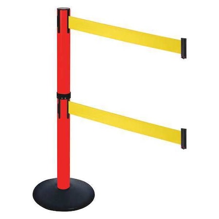 Retracta-Belt Barrier Post with Belt, Black, 10 ft Length, 40 in Post Height, No Legend, Powder Coated 331DPRD-YW