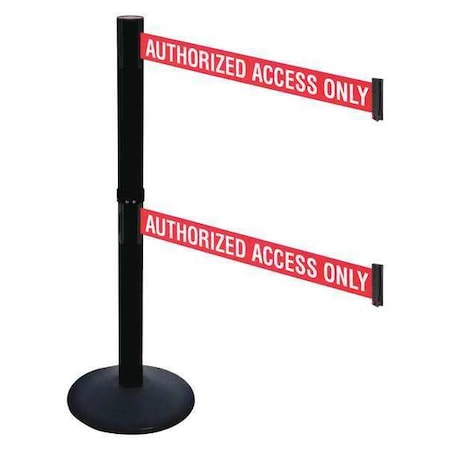 Retracta-Belt Barrier Post with Belt, Black, 10 ft Length, 40 in Post Height, Authorized Access Only 331DPSB-AAO