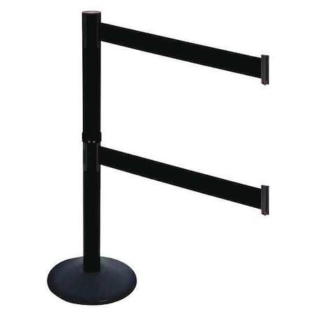 Retracta-Belt Barrier Post with Belt, Black, 10 ft Length, 40 in Post Height, No Legend, Powder Coated 331DPSB-BK