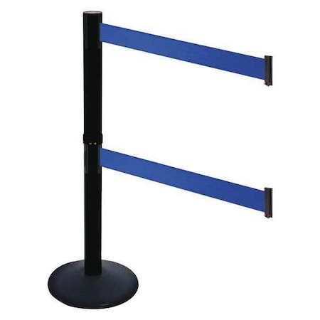 Retracta-Belt Barrier Post with Belt, Black, 10 ft Length, 40 in Post Height, No Legend, Powder Coated 331DPSB-BL