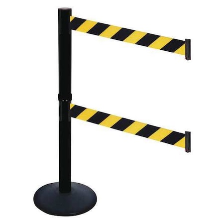 Retracta-Belt Barrier Post with Belt, Black, 10 ft Length, 40 in Post Height, No Legend, Powder Coated 331DPSB-BYD