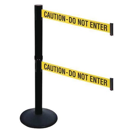 Retracta-Belt Barrier Post with Belt, Black, 10 ft Length, 40 in Post Height, Caution Do Not Enter, Powder Coated 331DPSB-CAU