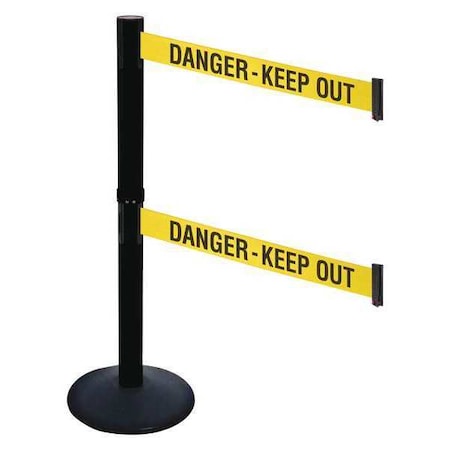 Retracta-Belt Barrier Post with Belt, Black, 10 ft Length, 40 in Post Height, Danger Keep Out, Powder Coated 331DPSB-DKO