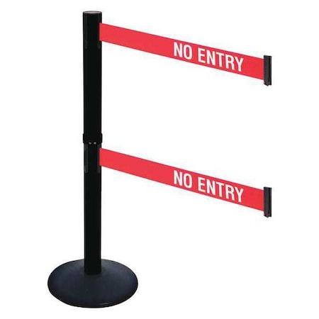 Retracta-Belt Barrier Post with Belt, Black, 10 ft Length, 40 in Post Height, No Entry, Powder Coated 331DPSB-NE