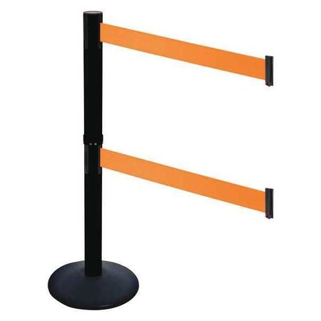 Retracta-Belt Barrier Post with Belt, Black, 10 ft Length, 40 in Post Height, No Legend, Powder Coated 331DPSB-OR