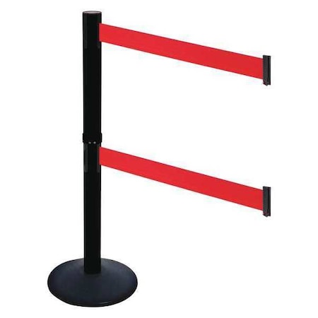 Retracta-Belt Barrier Post with Belt, Black, 10 ft Length, 40 in Post Height, No Legend, Powder Coated 331DPSB-RD