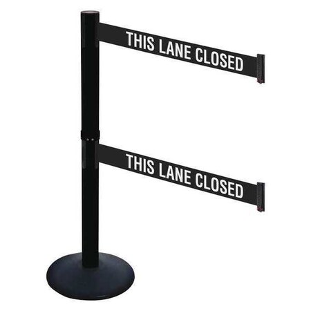 Retracta-Belt Barrier Post with Belt, Black, 10 ft Length, 40 in Post Height, This Lane Closed, Powder Coated 331DPSB-TLC