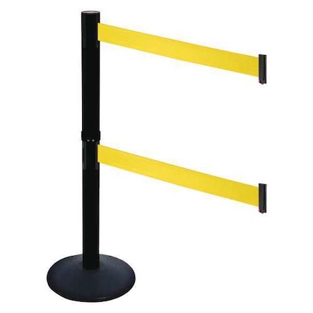 Retracta-Belt Barrier Post with Belt, Black, 10 ft Length, 40 in Post Height, No Legend, Powder Coated 331DPSB-YW