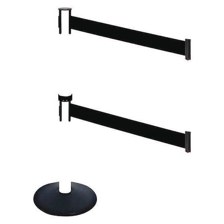 Retracta-Belt Barrier Post with Belt, Black, 10 ft Length, 40 in Post Height, No Legend, Powder Coated 331DPWH-BK