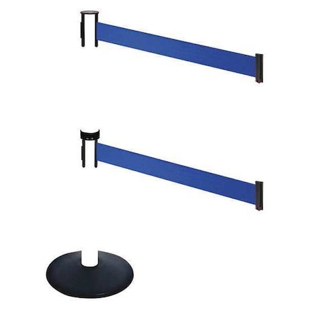 Retracta-Belt Barrier Post with Belt, Black, 10 ft Length, 40 in Post Height, No Legend, Powder Coated 331DPWH-BL