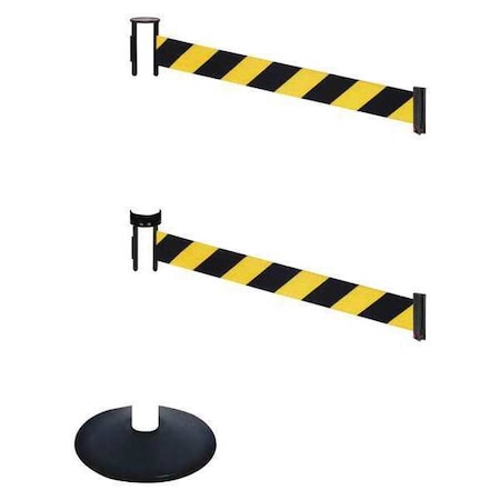 Retracta-Belt Barrier Post with Belt, Black, 10 ft Length, 40 in Post Height, No Legend, Powder Coated 331DPWH-BYD