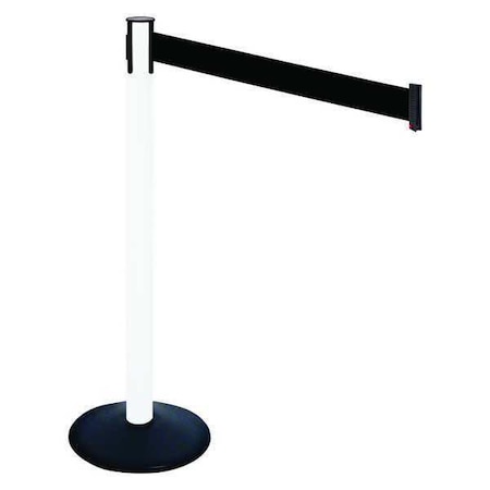 Retracta-Belt Barrier Post with Belt, Black, 10 ft Length, 40 in Post Height, No Legend, Powder Coated 331PWH-BK