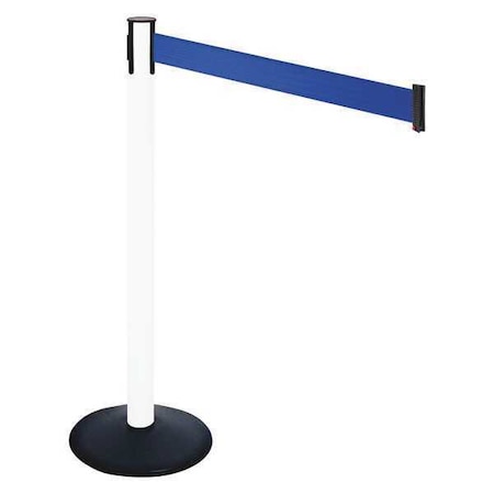 Retracta-Belt Barrier Post with Belt, Black, 10 ft Length, 40 in Post Height, No Legend, Powder Coated 331PWH-BL