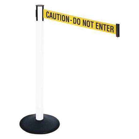 Retracta-Belt Barrier Post with Belt, Black, 10 ft Length, 40 in Post Height, Caution Do Not Enter, Powder Coated 331PWH-CAU