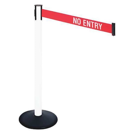 Retracta-Belt Barrier Post with Belt, Black, 10 ft Length, 40 in Post Height, No Entry, Powder Coated 331PWH-NE
