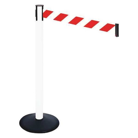 Retracta-Belt Barrier Post with Belt, Black, 10 ft Length, 40 in Post Height, No Legend, Powder Coated 331PWH-RWD