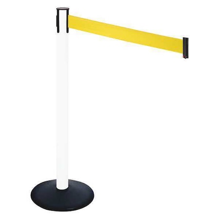 Retracta-Belt Barrier Post with Belt, Black, 10 ft Length, 40 in Post Height, No Legend, Powder Coated 331PWH-YW