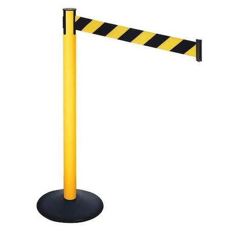 Retracta-Belt Barrier Post with Belt, Black, 10 ft Length, 40 in Post Height, No Legend, Powder Coated 331PYW-BYD