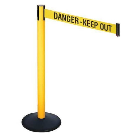 Retracta-Belt Barrier Post with Belt, Black, 10 ft Length, 40 in Post Height, Danger Keep Out, Powder Coated 331PYW-DKO