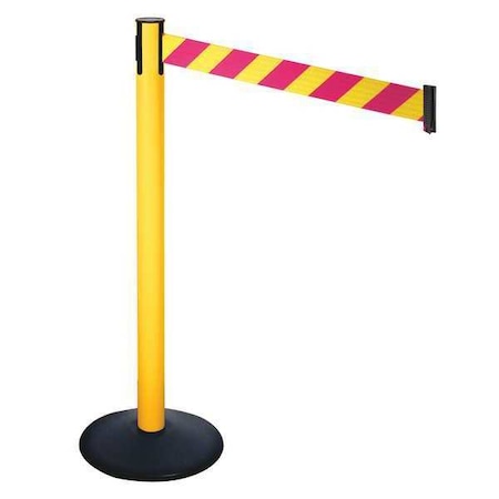 Retracta-Belt Barrier Post with Belt, Black, 10 ft Length, 40 in Post Height, No Legend, Powder Coated 331PYW-MYD