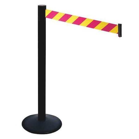 Retracta-Belt Barrier Post with Belt, Black, 10 ft Length, 40 in Post Height, No Legend, Powder Coated 331PSB-MYD