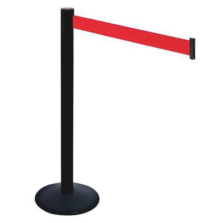 Retracta-Belt Barrier Post with Belt, Black, 10 ft Length, 40 in Post Height, No Legend, Powder Coated 331PSB-RD