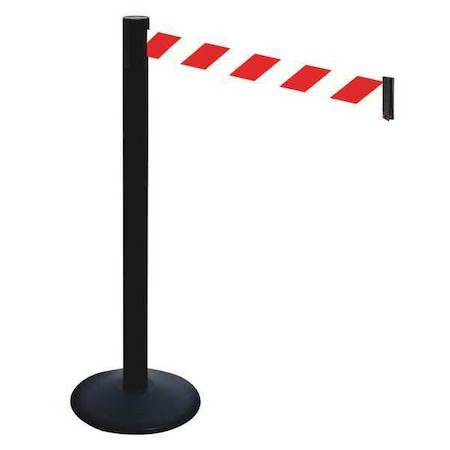 Retracta-Belt Barrier Post with Belt, Black, 10 ft Length, 40 in Post Height, No Legend, Powder Coated 331PSB-RWD