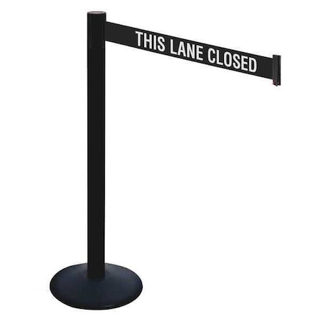 Retracta-Belt Barrier Post with Belt, Black, 10 ft Length, 40 in Post Height, This Lane Closed, Powder Coated 331PSB-TLC