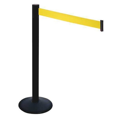 Retracta-Belt Barrier Post with Belt, Black, 10 ft Length, 40 in Post Height, No Legend, Powder Coated 331PSB-YW