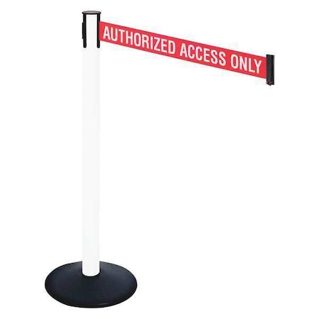 Retracta-Belt Barrier Post with Belt, Black, 10 ft Length, 40 in Post Height, Authorized Access Only 331PWH-AAO