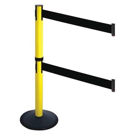 Retracta-Belt Barrier Post with Belt, Black, 10 ft Length, 40 in Post Height, No Legend, Powder Coated 331DYA-BK